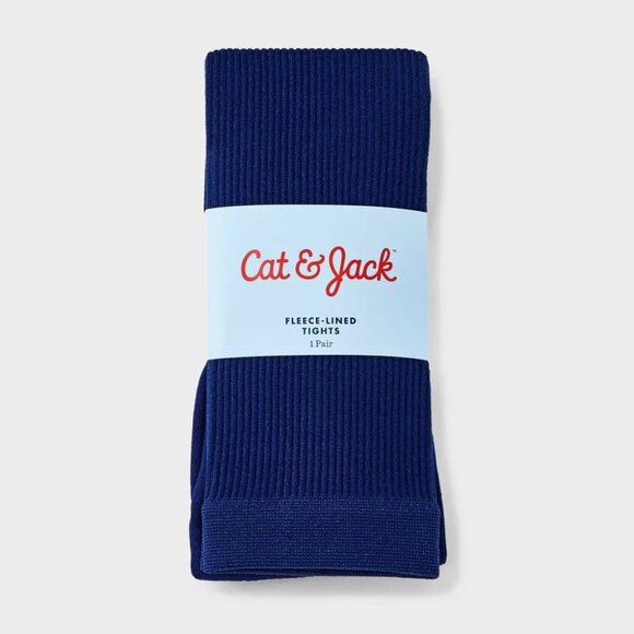 Girls' Fleece Ribbed Footless Tights Cat & Jack™ Navy Blue Size Large (12-14) - Picture 1 of 4